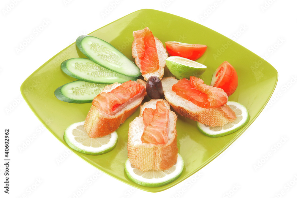 salmon on green plate