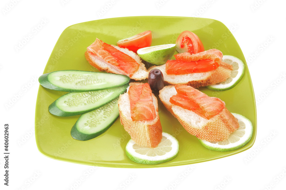 sandwich with salmon on green