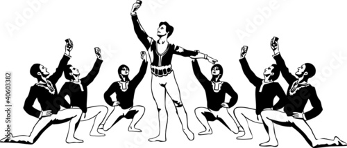 dancers sitting in a pose around the soloist