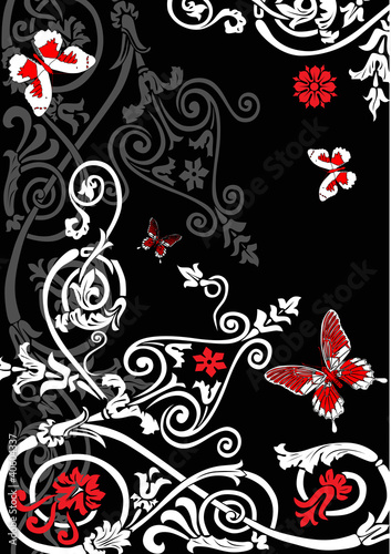 grey ornament and red butterflies