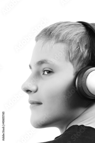 teenager listening to music with headphone
