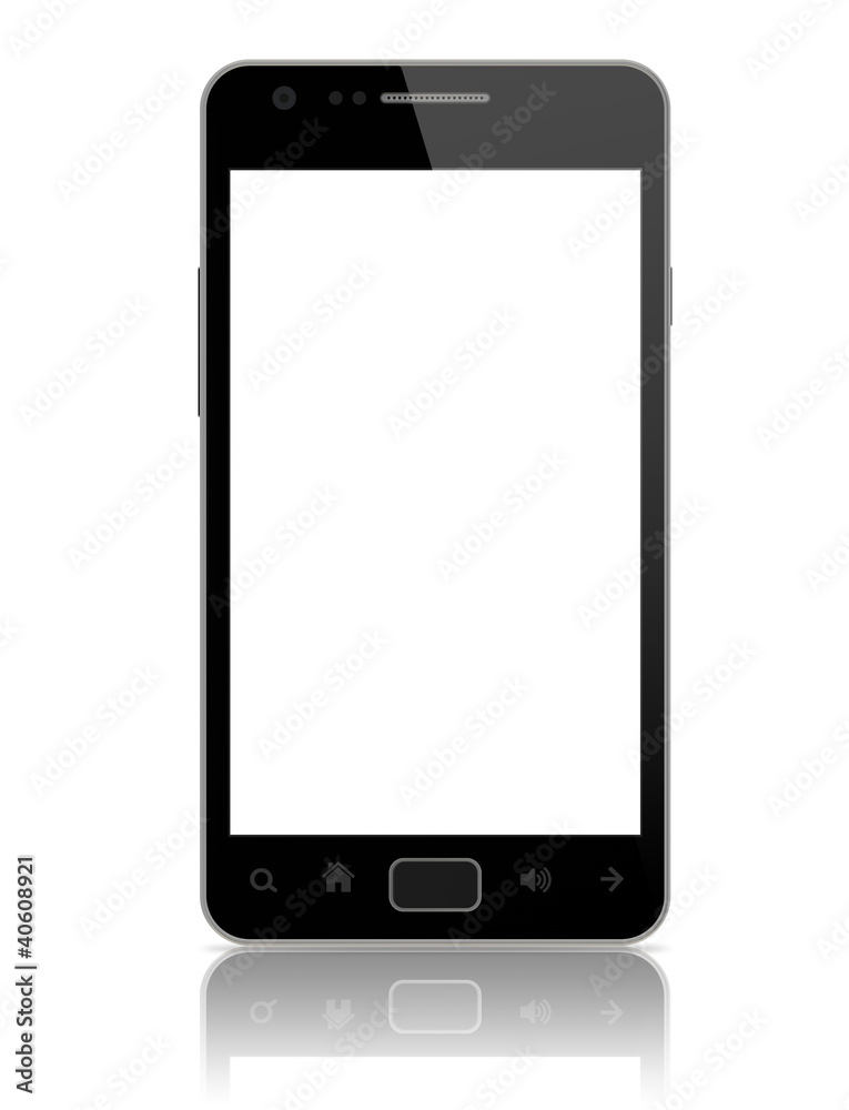 Modern smart phone with blank screen isolated on white. Modern smart phone with blank screen isolated on white.