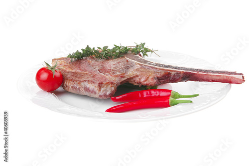 meat food : roast rib on white dish photo