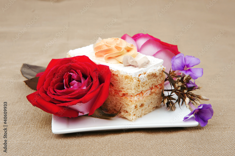 sweet food: cake with whipped cream sweet food: cake with whipped cream
