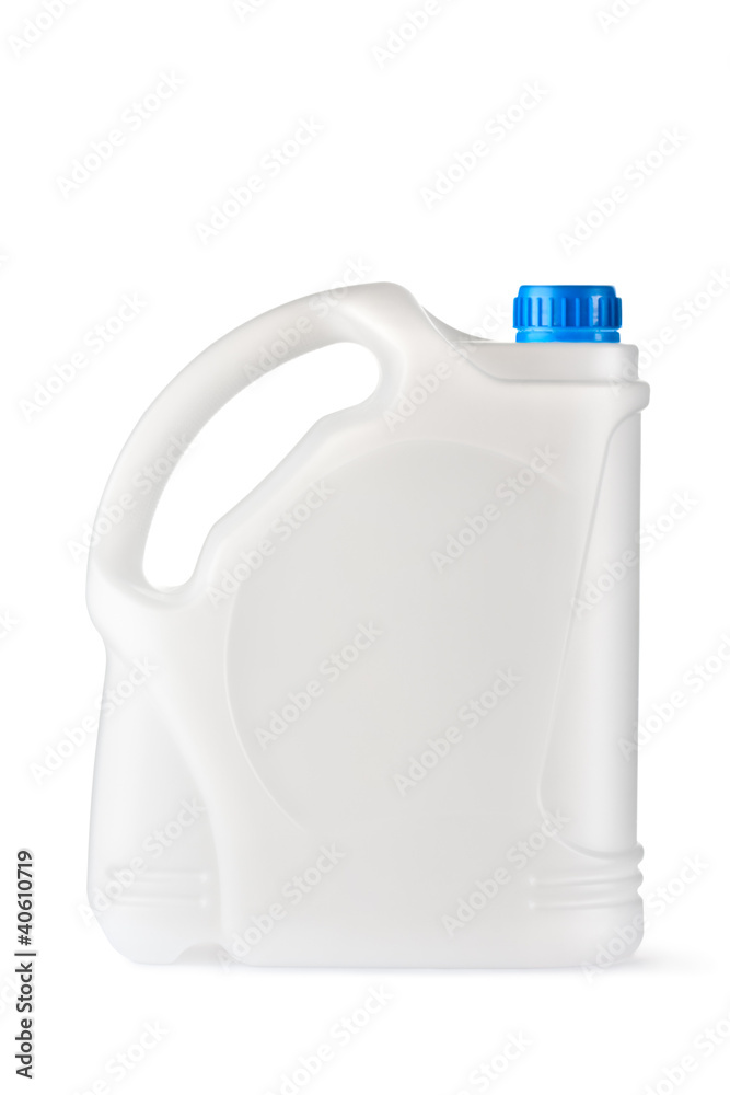 White plastic canister for household chemicals White plastic canister for household chemicals