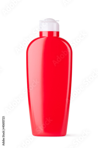 Red plastic bottle for cosmetics