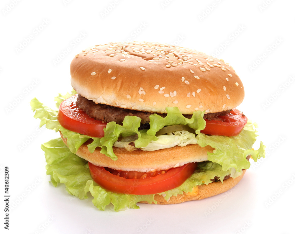 Big and tasty hamburger isolated on white