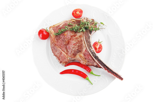 meat food : grilled beef spare rib on white dish photo