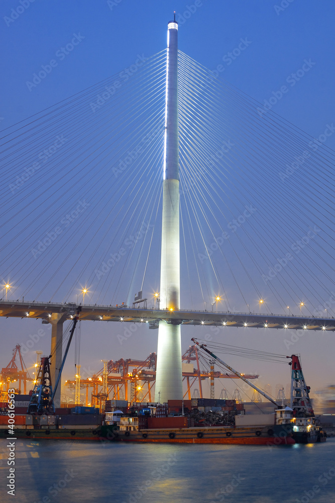 container terminal and stonecutter bridge in Hong Kong container terminal and stonecutter bridge in Hong Kong