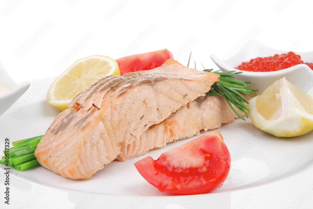 sea food : roasted wild salmon fillet with chives sea food : roasted wild salmon fillet with chives