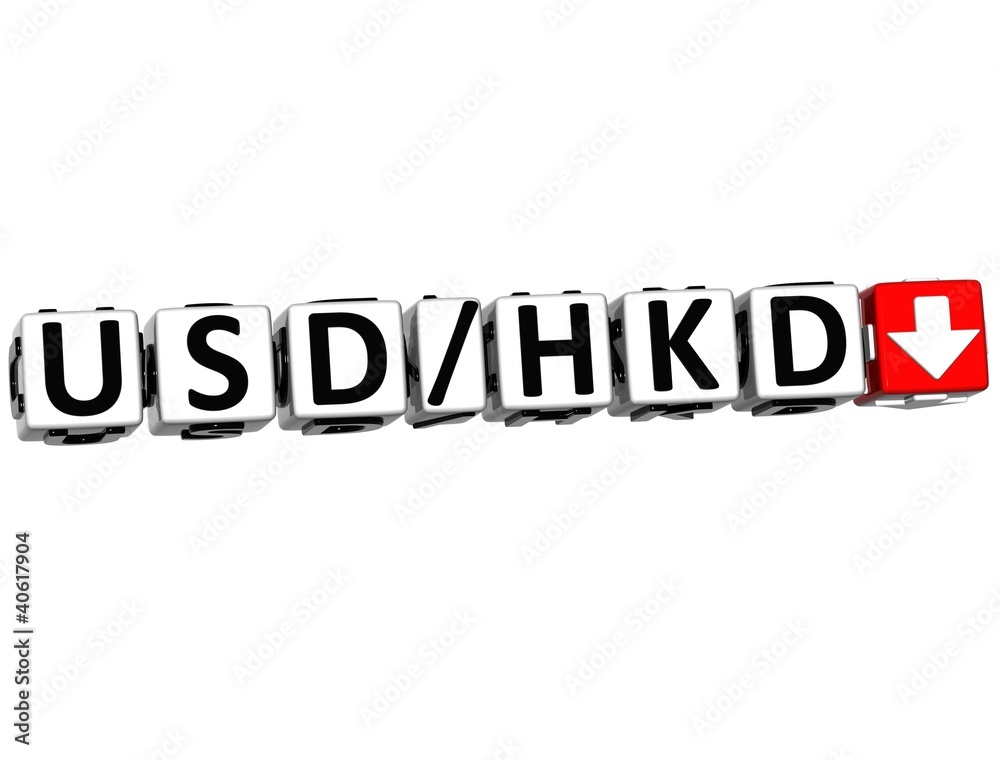3D Currency USD HKD rate concept symbol button 3D Currency USD HKD rate concept symbol button
