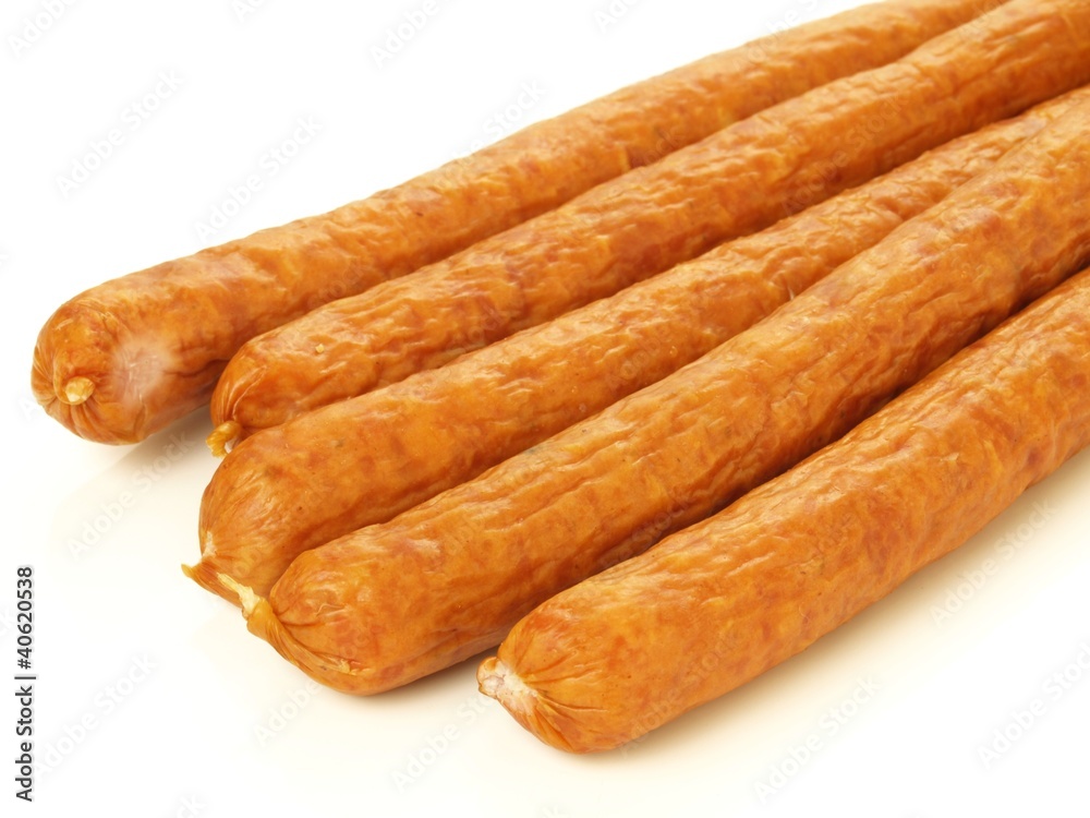 Sausages sticks, isolated, closeup Sausages sticks, isolated, closeup