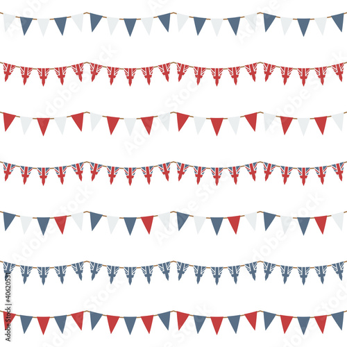Vector collection of red white and blue United Kingdom party bunting isolated on white photo