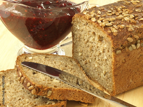 Bread with jam, closeup photo