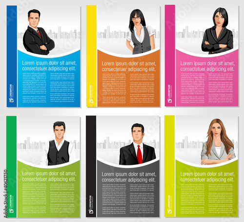 Colorful template for advertising brochure with business people