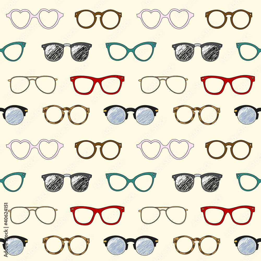 Seamless pattern with retro glasses and frames