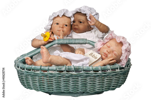 Billede på lærred Three babies in basket