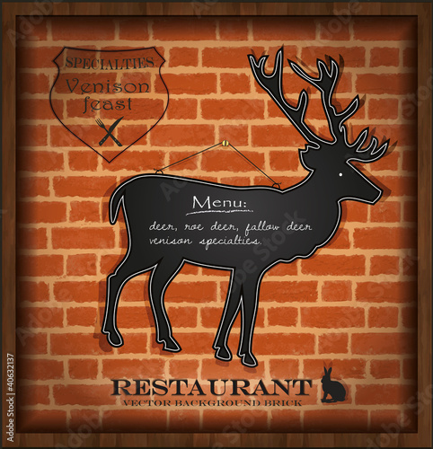 vector blackboard deer menu card brick wall background