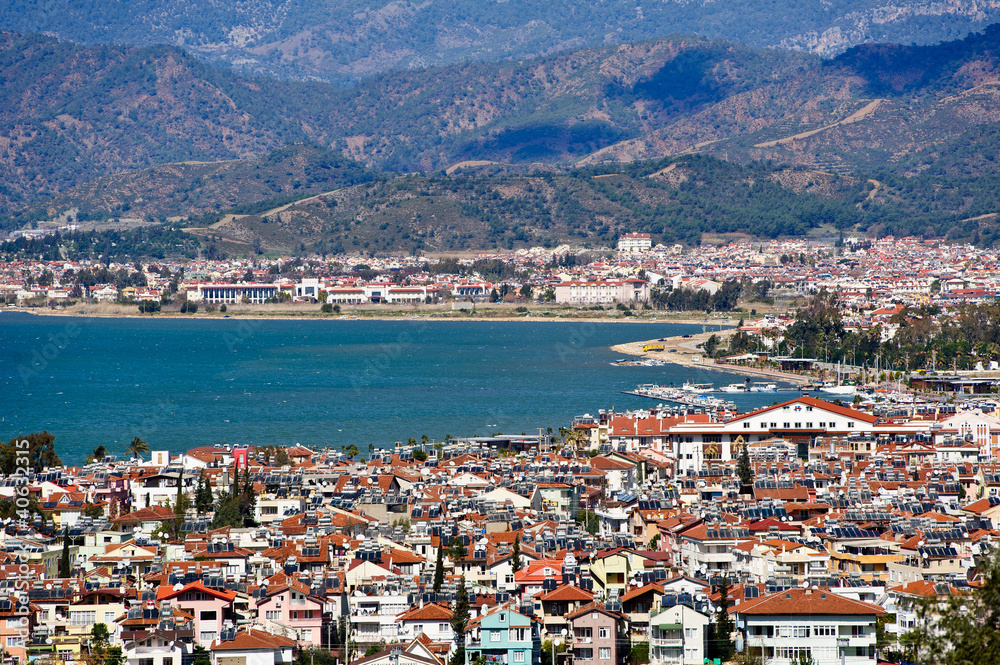 Fethiye city and sea view from hills