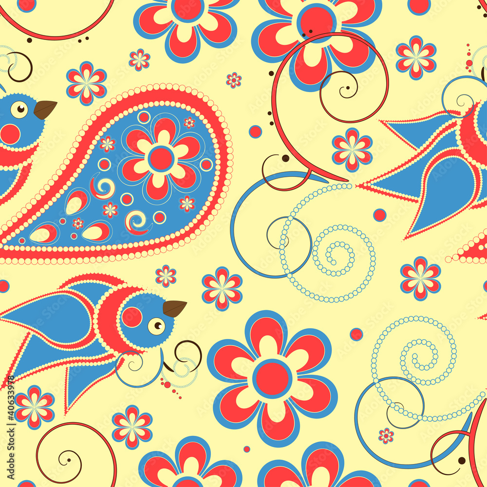 Fototapeta premium Birds and flower seamless background