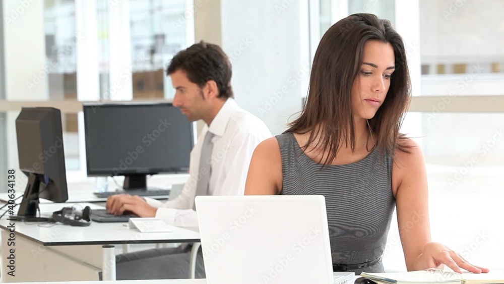 Attractive businesswoman working on laptop computer Attractive businesswoman working on laptop computer