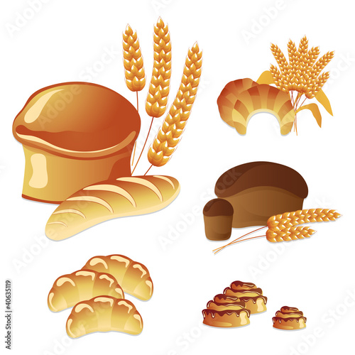Vector set, fresh bread and pastries