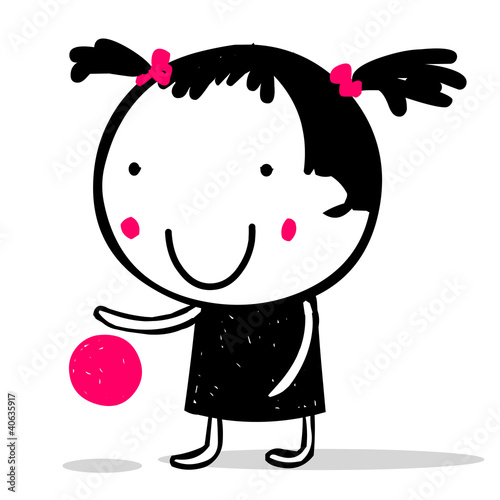 Cartoon-Mädchen spielt mit Ball