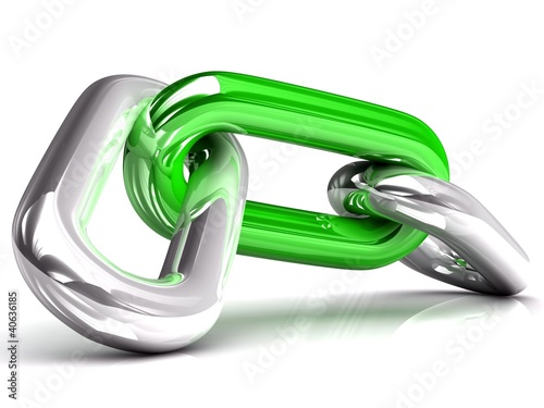 3D single chain link isolated on white background
