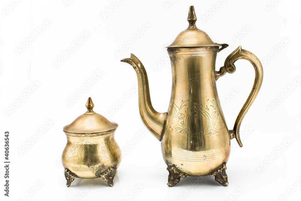 Antique silver teapot and sugar bowl Antique silver teapot and sugar bowl