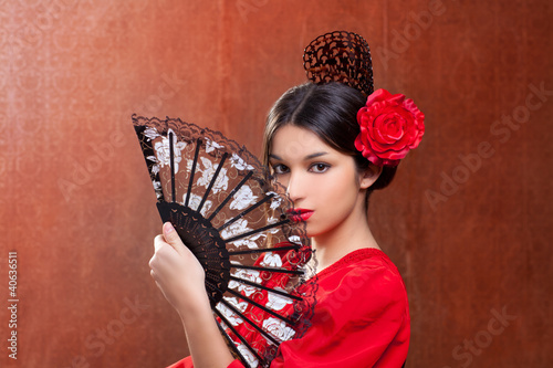 Gipsy flamenco dancer Spain girl with red rose