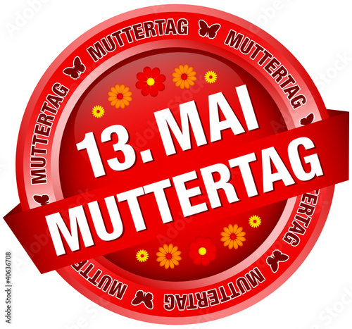 Button Banner Blumen "13. Mai Muttertag" rot