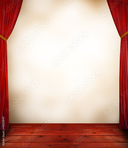 Red curtain with blank background