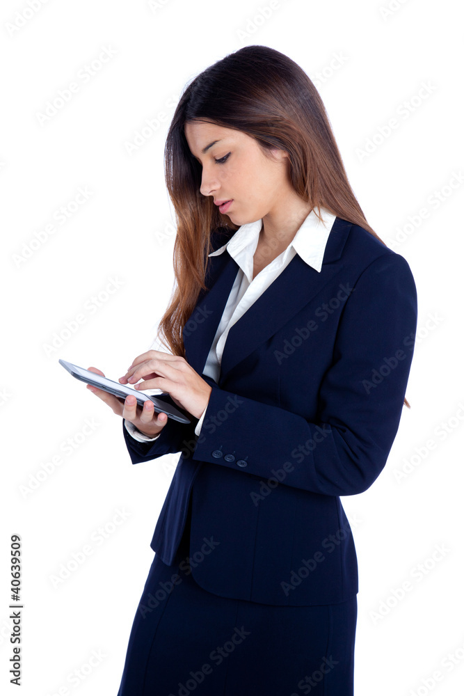 brunette indian business woman reading ebook tablet pc brunette indian business woman reading ebook tablet pc