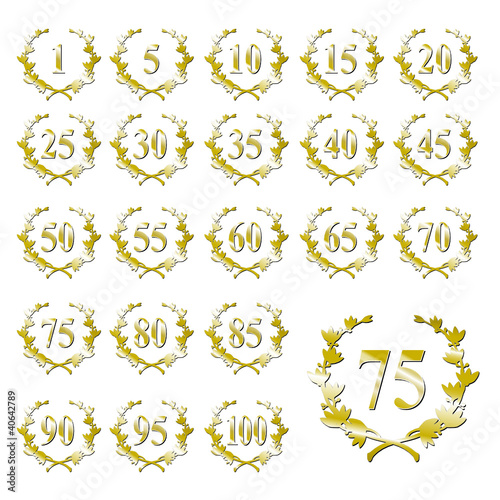 Jubiläumskranz Zahlen-Set gold