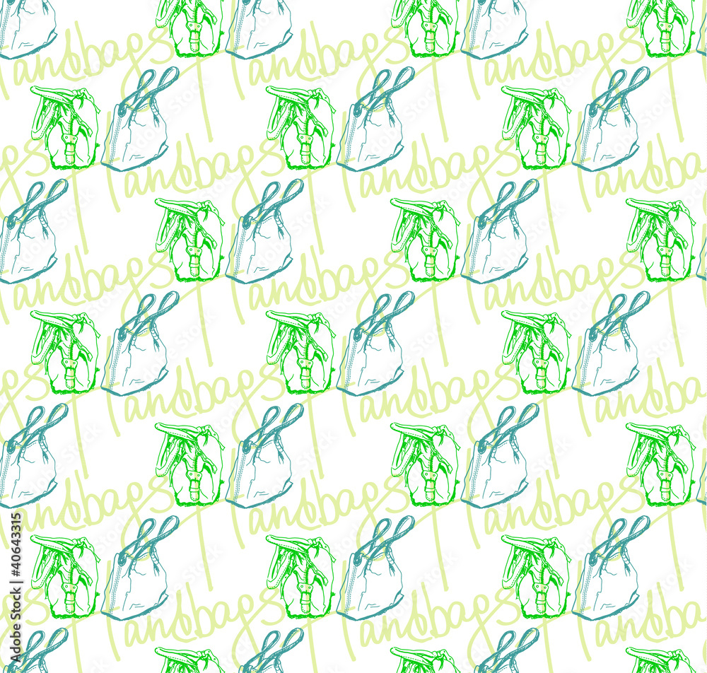 Vector seamless pattern of the sketches of handbags