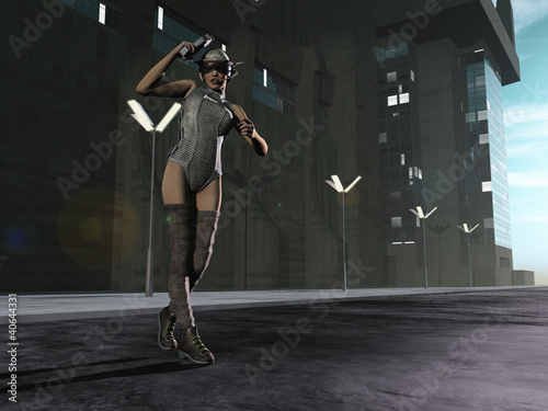 Εκτύπωση καμβά Sexy scifi female bounty hunter in the city