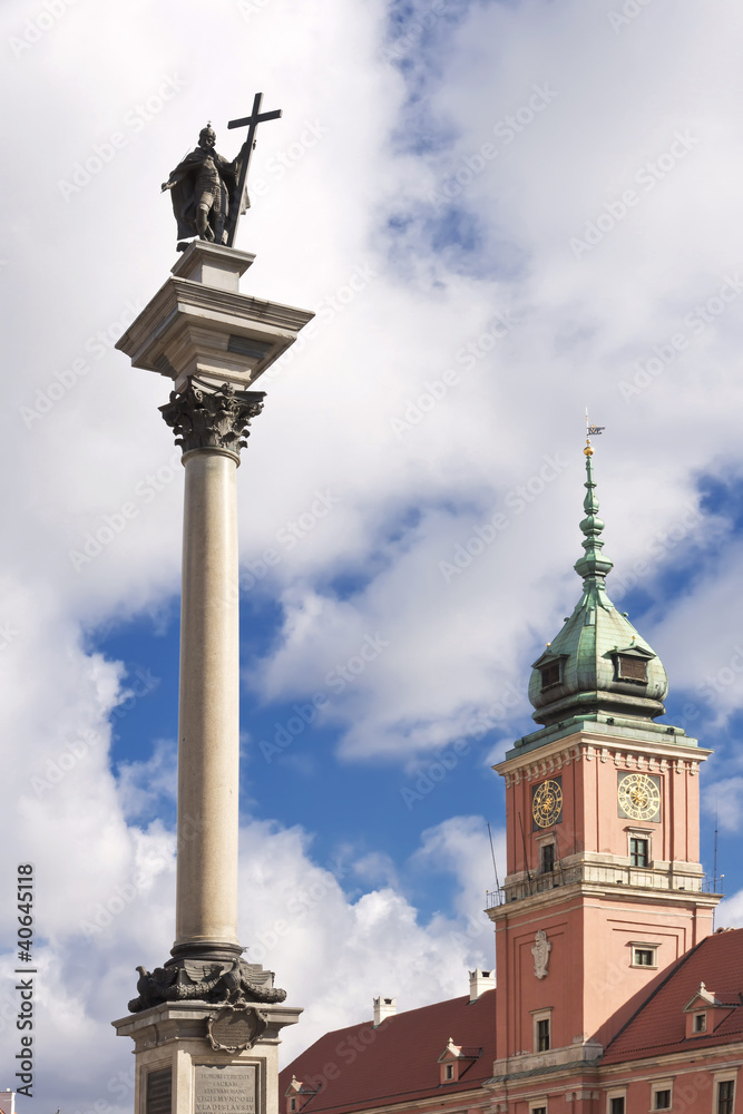 Sights of Poland. Warsaw Castle Square. KIng Sigismund monument.