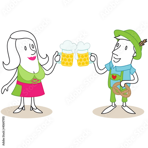 Figur, Dirndl, Lederhosen, Bierkrüge, Oktoberfest, Anstoßen
