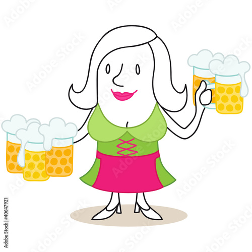 Figur, Frau, Dirndl, Bierkrüge, Bedienung