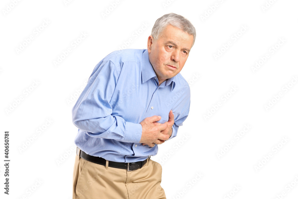 A senior man having a heart attack A senior man having a heart attack