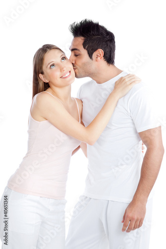 Young Man Kissing Young Woman