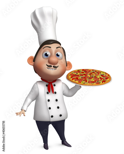 3d chef with a pizza