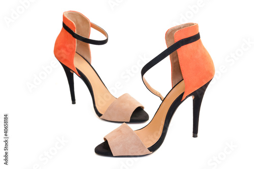 beige orange and black woman high heel shoe