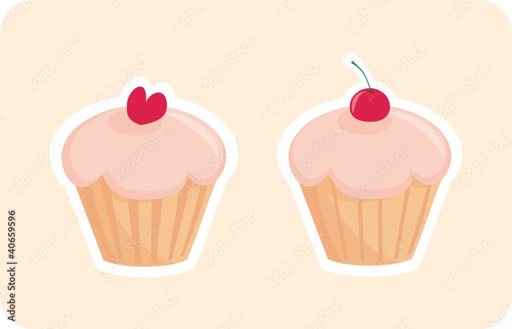 Vector sweet muffin cakes isolated on pink background Vector sweet muffin cakes isolated on pink background