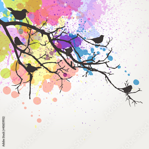 Vector Branch with birds on an abstract background