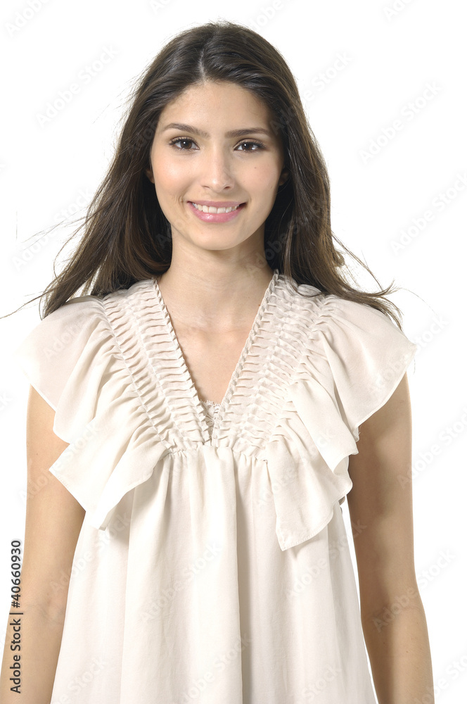 close up young woman profile, studio on white close up young woman profile, studio on white