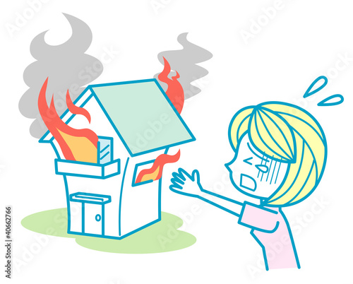 火事でショックを受ける女性