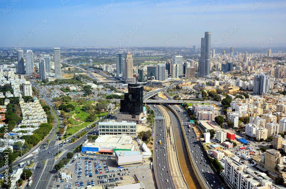 Fototapeta premium Tel Aviv, Israel Skyline looking towards Ramat Gan