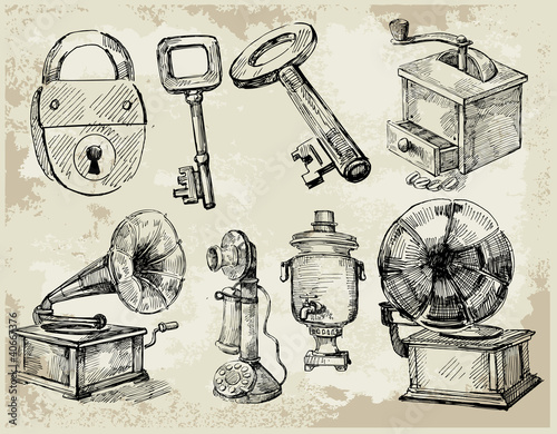 Set of Hand Drawn Antique things