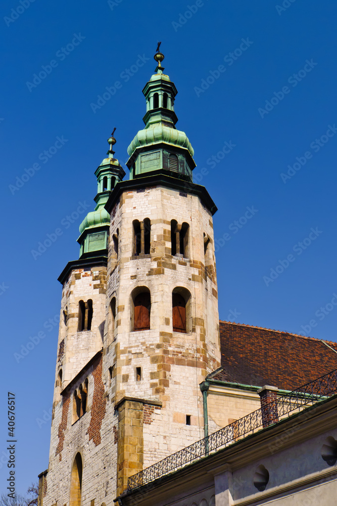 Church towers in city of Krakow, Poland